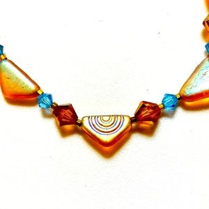 Blue and Gold Crystal Glass Pyramid Bracelet